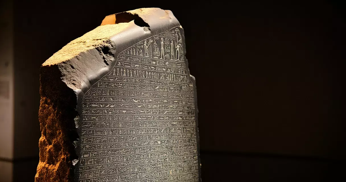 សិលាចារឹក Rosetta Stone ដើមដែលបង្ហាញក្នុង British Museum