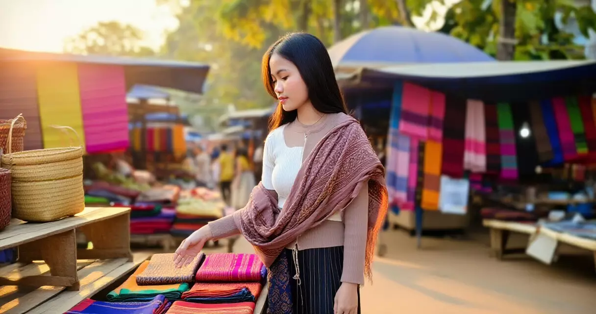 យុវវ័យខ្មែរស្លៀកក្រមារប្រពៃណីនៅផ្សារក្នុងភ្នំពេញ