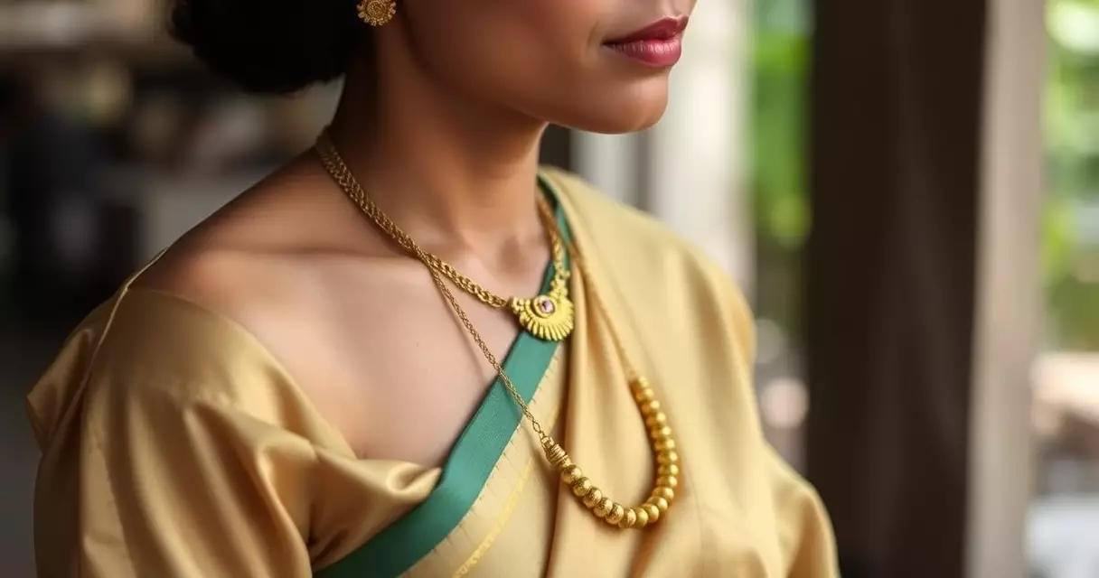 ស្ត្រីខ្មែរស្លៀកសំពត់សូត្រ ពាក់ខ្សែក និងកងដៃមាសផ្គូផ្គងគ្នា