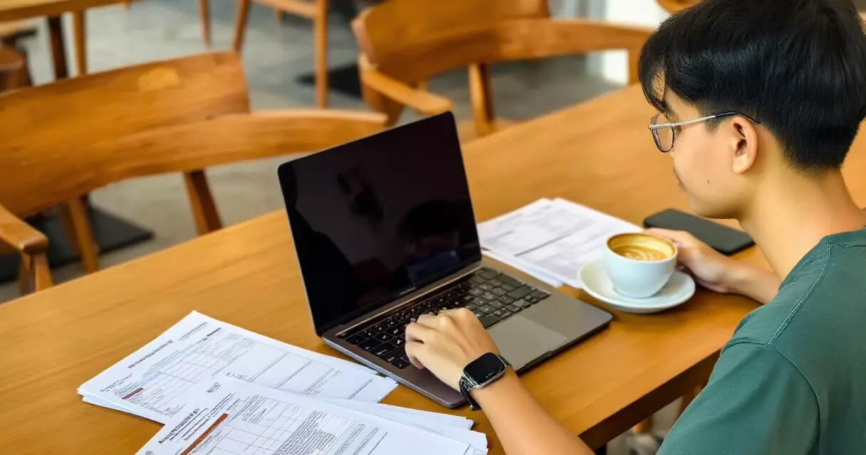 Freelancer ខ្មែរកំពុងធ្វើការអនឡាញ និងរៀបចំឯកសារពន្ធ