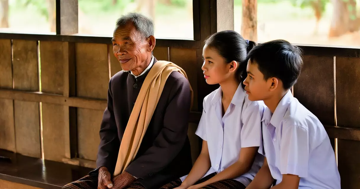 អ្នកចាស់ទុំខ្មែរកំពុងបង្រៀនយុវវ័យ ស្ដីអំពីភាសា និងប្រពៃណីខ្មែរ