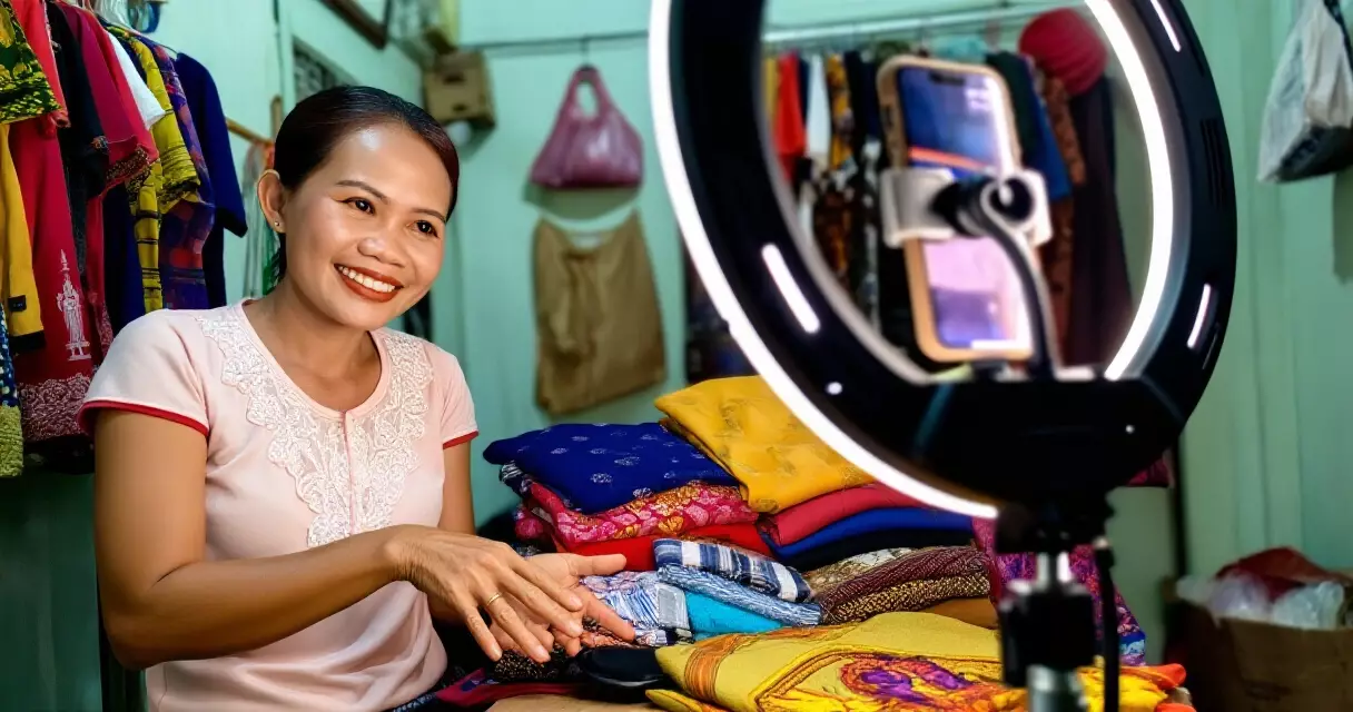 ម្ចាស់អាជីវកម្មខ្មែរកំពុងផ្សាយផ្ទាល់លក់សម្លៀកបំពាក់តាមអនឡាញ