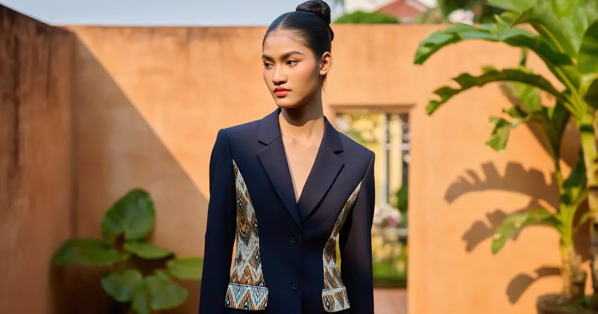 យុវវ័យខ្មែរស្លៀកពាក់ blazer ទំនើបជាមួយ hol silk ប្រពៃណី