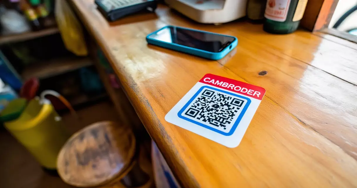 ការទូទាត់តាមកូដ QR នៅហាងលក់រាយតូចមួយក្នុងប្រទេសកម្ពុជា