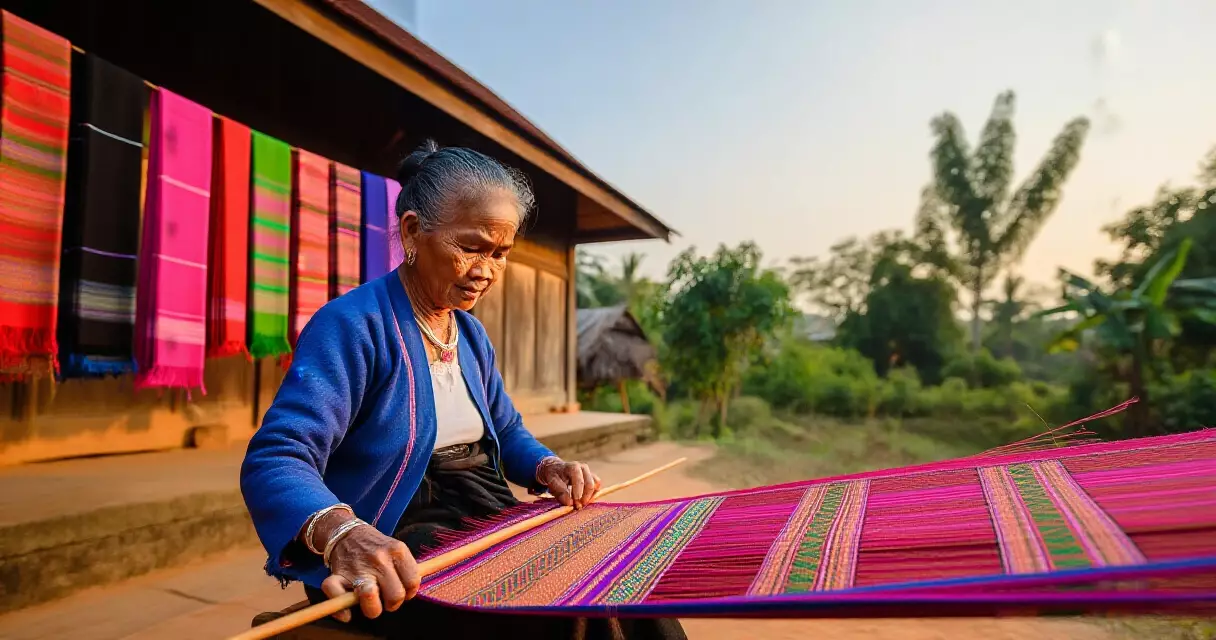ស្ត្រីខ្មែរចាស់ជំនាញ ចាក់ក្រម៉ាប្រពៃណីខ្មែរ នៅក្នុងភូមិ