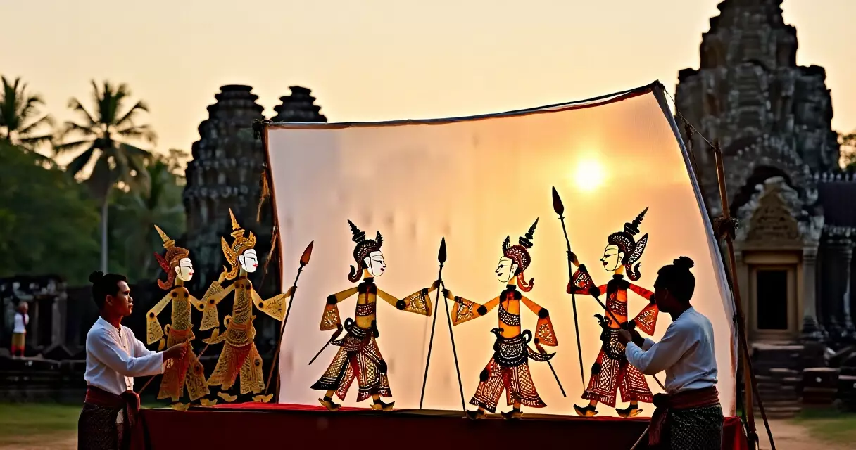 ការសម្តែងល្ខោនស្បែកធំនៅសៀមរាប ក្បែរប្រាសាទអង្គរ